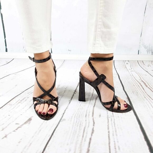 New DSQUARED2 US 8 Women Shoes Brown Croc Embossed Leather High Heel Sandals - Picture 3 of 12